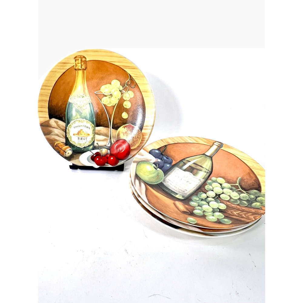 Elica Home Trends Wine & Fruit Salad Dessert Plates Set of 4 Vineyard Still Life